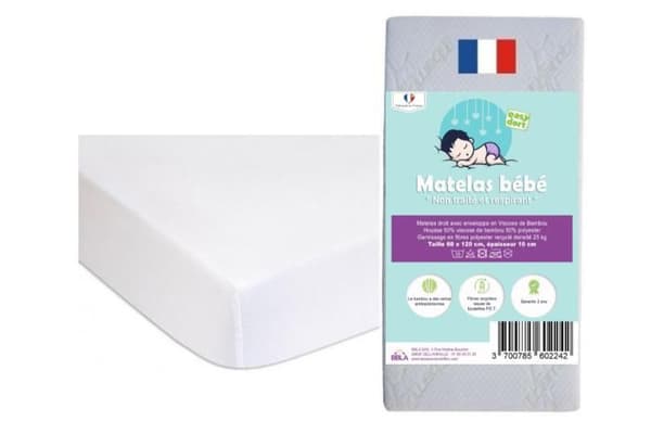 PRAKTISKT BABYKIT Madrass 60x120 Spjälsäng Paraplysäng + 2 ekologiska bomullsdynor | GOTS-certifierad | Tillverkar Frankrike EU