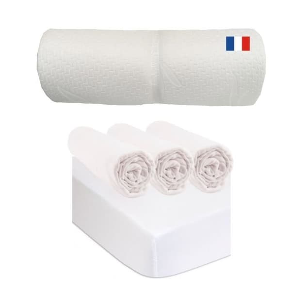 Resemadrass 60x120 + 3 bomullslakan + 2 bäddmadrasser - EASY DORT - 60x120 - Baby - 22kg/m3 - Vit