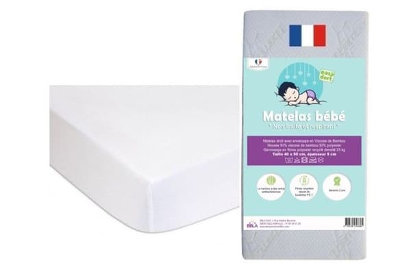 PRAKTISKT BABYKIT 40x90 Madrass Bambu Baby Vaggvagga + 2 Ekologiska bomullsdynor | GOTS-certifierad | Tillverkar Frankrike EU