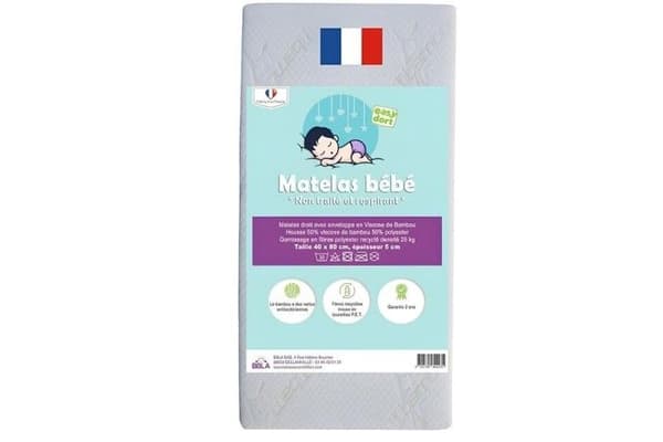 PRAKTISKT BABYKIT Madrass 40x80 Cradle Bassinet Bambu + 3 ekologiska påsar + 2 ekologiska bäddmadrasser | GOTS-certifierad | Tillverkar Frankrike EU