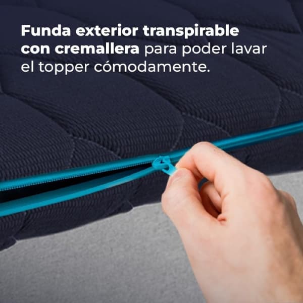 Cecotec 7 cm high 100% viscoelastic Flow TopSerenity padded mattress topper with four non-slip elastic straps for better support and removable zipped