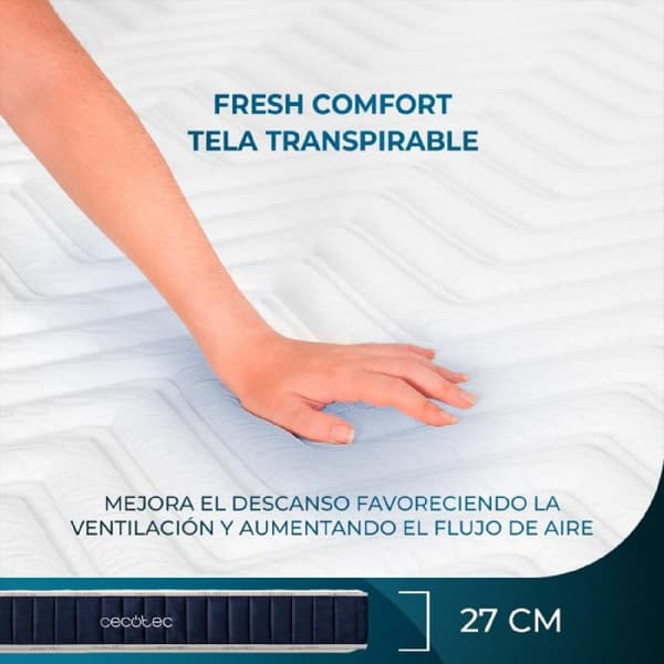 Cecotec Flow CecoFresh 2700 CoolConfort Hybrid 90x190 mattress with pocket spring core and innovative CoolConfort technology for an ultra-cooling sen