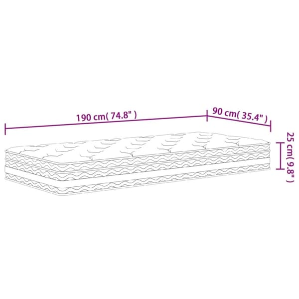 vidaXL Madrass med pocketfjær middels 90x190 cm Single Size