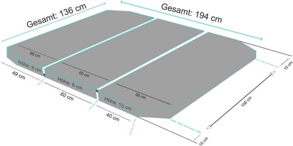 Universaali Taitettava Kylmävaahtopatja T7 Irrotettavalla Harmaalla Päällisellä 136 x 194 x 8 cm