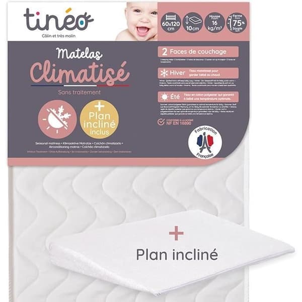 TINEO luftkonditionerad madrass 70x140 cm - Tjocklek 10 cm - Levereras med 15° lutande plan