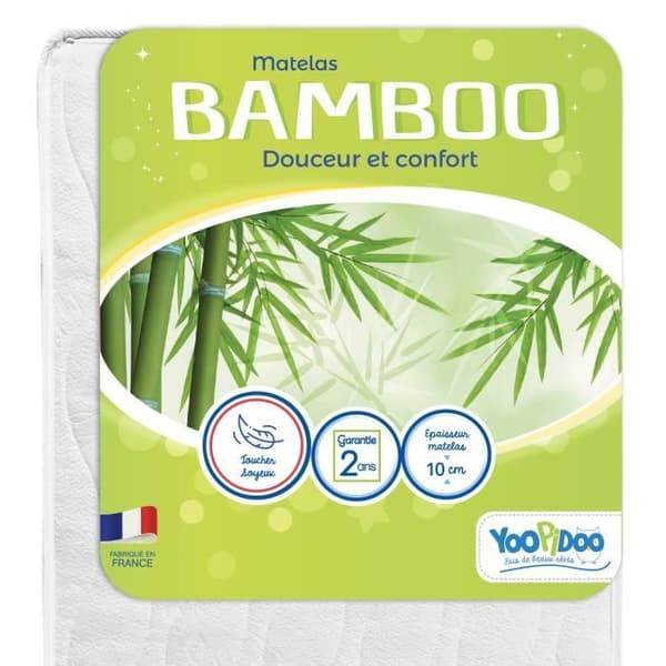 Bambu babymadrass - YOOPIDOO - 60x120 cm - Mjuk och absorberande viskos - Vändbar - Avtagbart överdrag