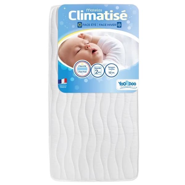 Yoopidoo - Luftkonditionerad babymadrass - 60x120 cm - 1 sval sommarsida / 1 vadderad vintersida - Utan kemisk behandling