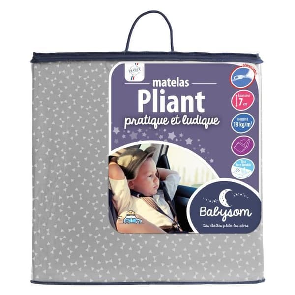 Vikbar babyresemadrass - BABYSOM - 60x120 cm - Avtagbart överdrag - Tjocklek 7 cm