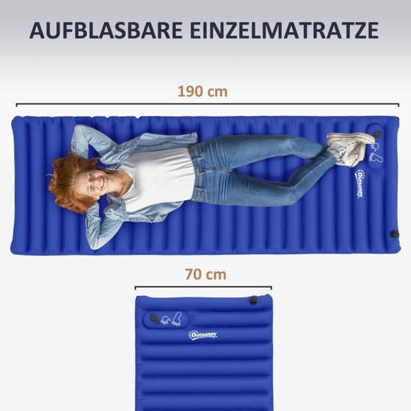 Rootz Camping Air Madras - Liggeunderlag - Oppustelig madras - Vandtæt polyester - 195cm x 70cm x 10cm
