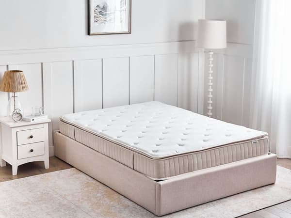Lateks pocketfjærmadrass Hvit Beige 160 x 200 cm Medium Avtakbart polyestertrekk med glidelås Soverom Madrass Dobbeltseng