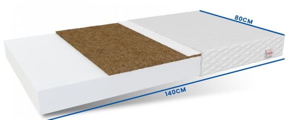 80x140 cm lasten vaahtopatja anti-allergeenisella kookospäällysteellä ja pestävällä päällisellä