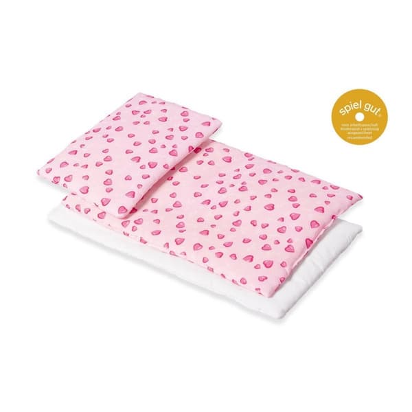 Rootz Doll's Bed -vuodevaatteet - Puuvillavuodevaatteet - vaaleanpunainen nukke vuodevaatteet - Sisältää patjan, tyynyn ja pussilakan - 53 cm x 25 cm