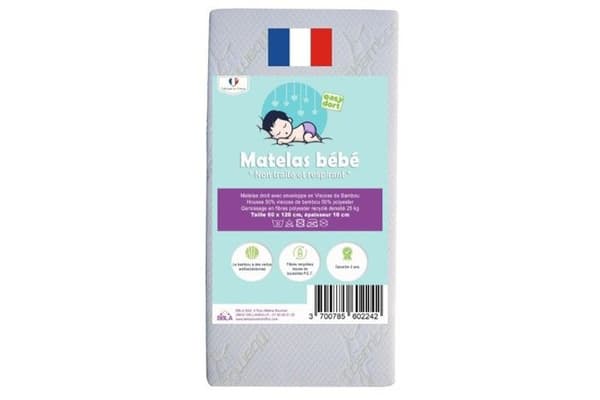 Bäddmadrass för baby i bambu - EASY DORT - 60x120 cm - Densitet 25kg