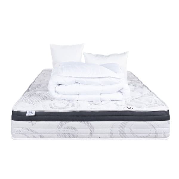 Madrass 140x190 cm, Sleeplux, 26 cm, latex, ergonomisk, sommar/vinter-sida, hög densitet + 2 kuddar + täcke