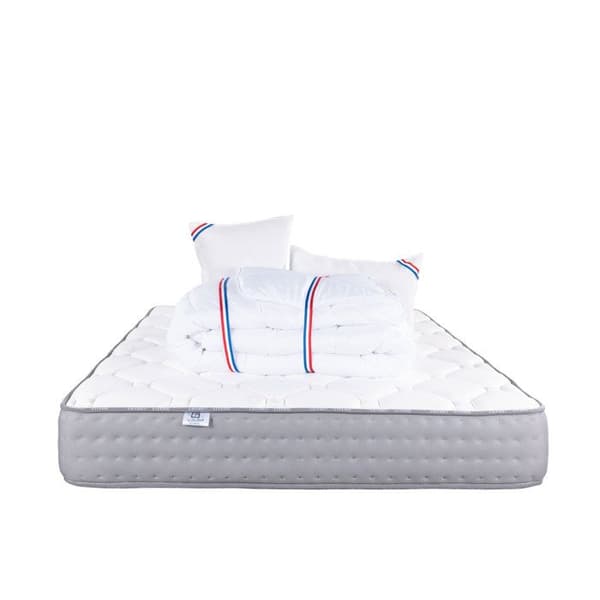 Madrass 180x200 cm, Zen, 20 cm, memory foam, fast, sommar/vintersida + 2 kuddar + täcke