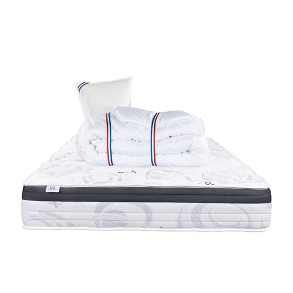 Madrass 90x190 cm, Sleeplux, 26 cm, latex, ergonomisk, sommar/vinter-sida, hög densitet + Kudde + täcke