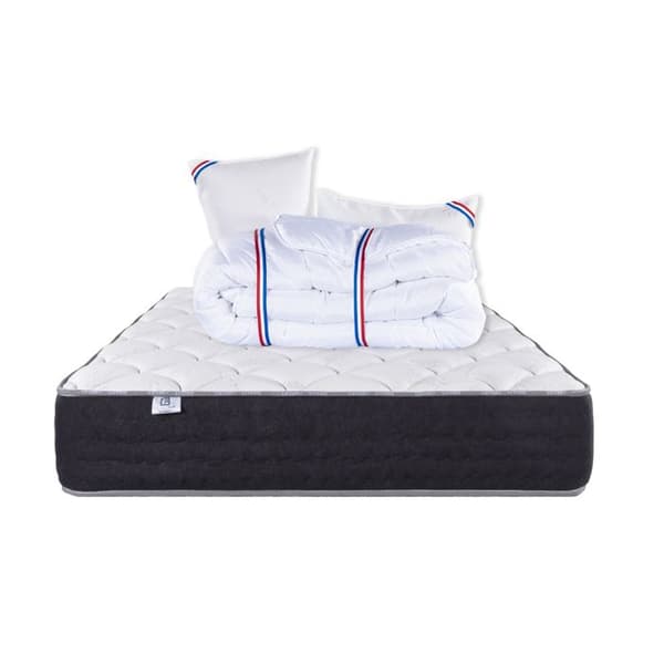 Madrass 140x200 cm, Serenitet, Pocketfjädrar, Högt Densitetsskumm, ergonomisk, Mycket fast stöd + 2 Kuddar + Duvet