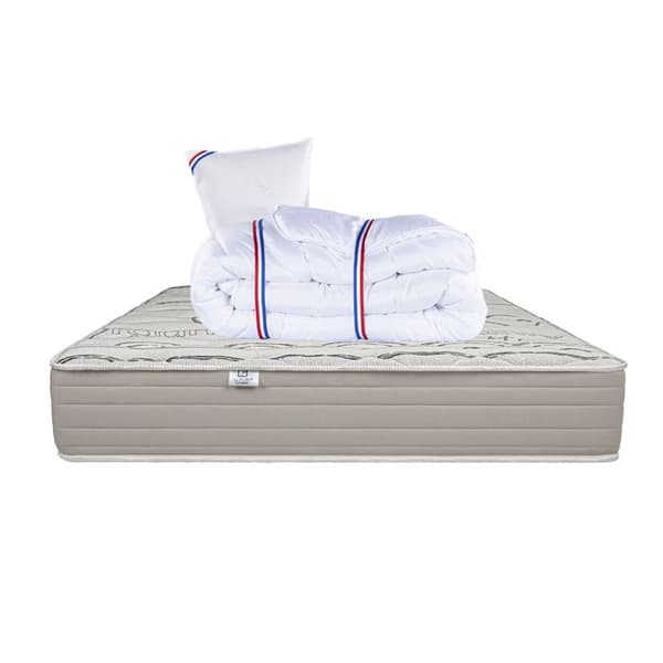 Madrass 90x190 cm, Ekologisk bomull, 24 cm, fast, sommar/vinter sida + 1 kudde + täcke