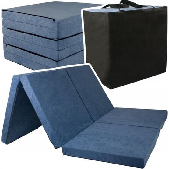 Vikbar Madrass För 2 Personer - Tvättbart Överdrag - 195Cm X 120Cm X 7Cm - Marinblå