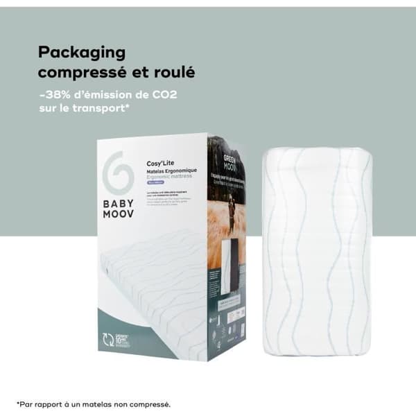 BABYMOOV Ergonomisk Cosy'Lite Madrass, anti-platt huvud, andas, 70x140 cm