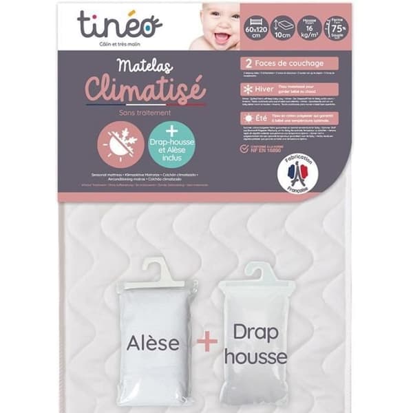 Matras med klimatkontroll TINEO 60x120 cm + påslakan + madrasskydd (set)