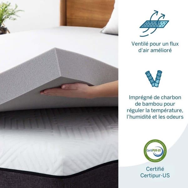 Lucid - LU10141930BT-EU - 10 cm Memory Foam Övermadrass med Bambu Charcoal - Övermadrass 140 x 190 cm