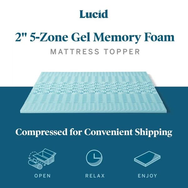 Sur-matelas Lucid - LU20TX30ZNGT - 2 tum zonerad gelminnesskum madrassöverdrag, Twin XL