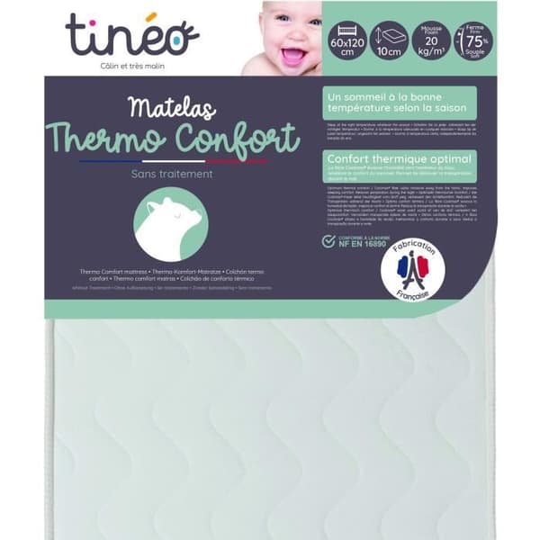 Thermo komfort madrass - 60 x 120 x 10 cm - Vit - TINEO