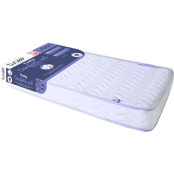 Madrass Baby Comfort XXL TINEO 60x120x15cm - Utan Behandling - Tillverkad i Frankrike - 2 Års Garanti
