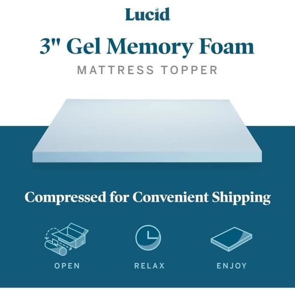 LUCID 7,6 cm madrasskydd för storsäng, minnesskum infuserat med gel, ventilerad design, CertiPur-certifierad