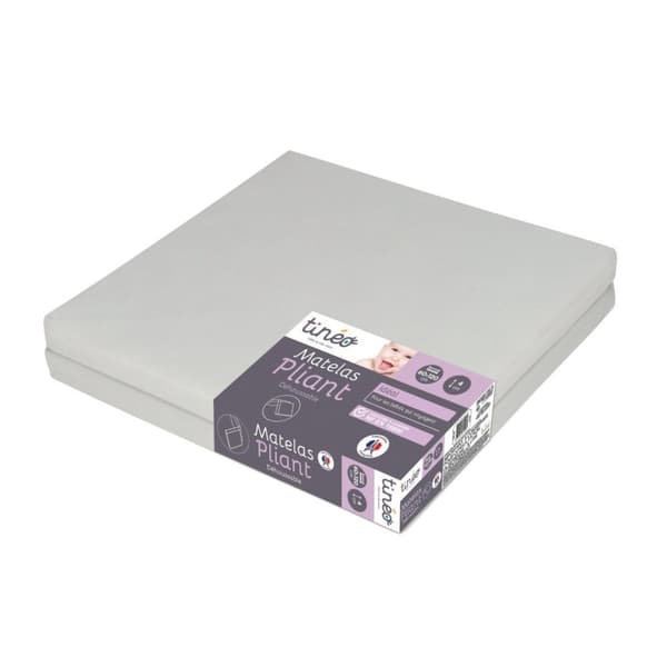 Hopfällbar babymadrass 60x120x4cm - 2 delar - Extrasäng - Avtagbart överdrag - Tillverkad i Frankrike