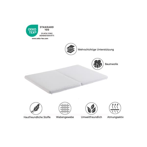 Fällbar madrass, alveolärt tyg, Oeko-Tex certifierad, ergonomisk, ventilerande och hållbar, vit, 140x200cm & 140x100cm