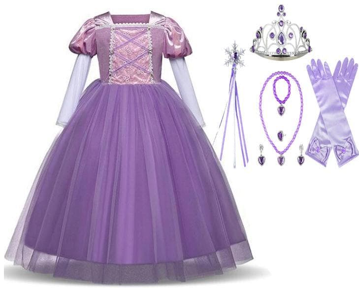 Prinsesse kjole Rapunzel Tangled kostume + 7 ekstra tilbehør