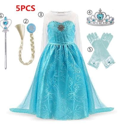 Elsa princess klänning + 4 extra tilbehör