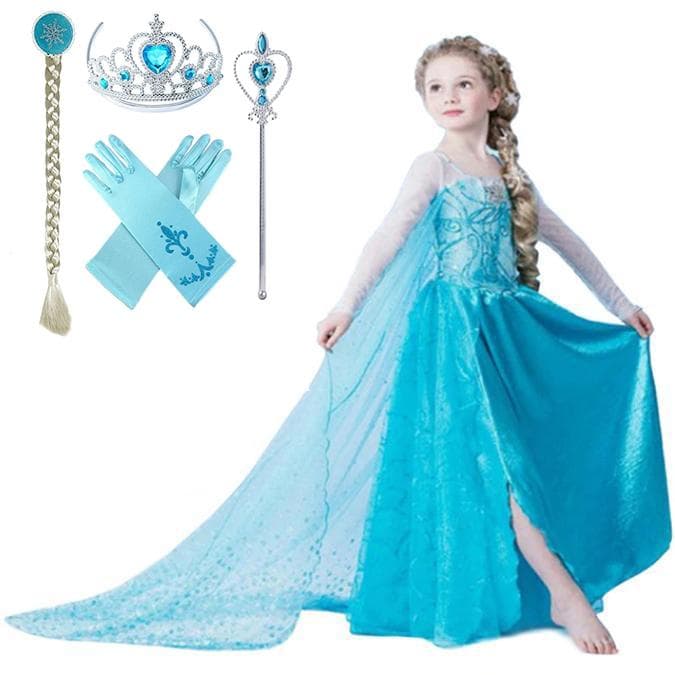 Elsa prinsesse kjole +4 ekstra tilbehør