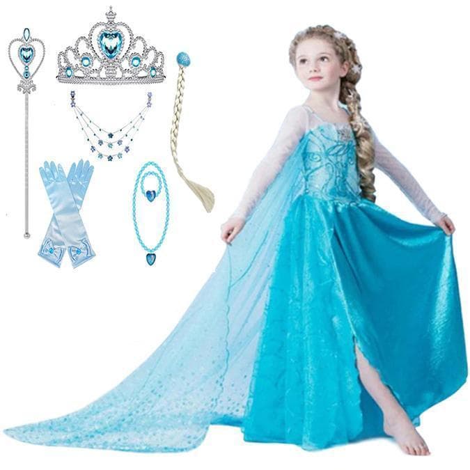 Elsa princess klänning + 7 extra tillbehör