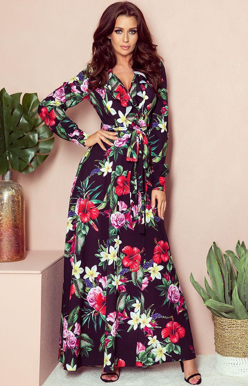 Maxi dress 245-3, sort og rød, XL