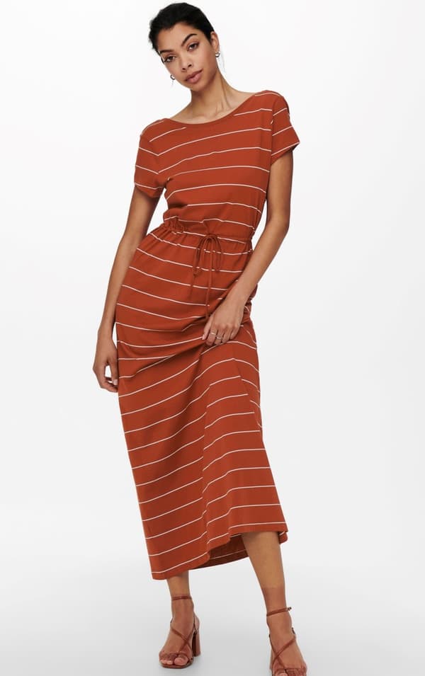 Only - onlMay SS String Maxi Dress Randig Ljusbrun/Vit S