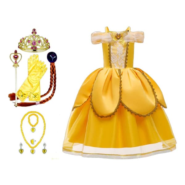 Princess Belle klänning Skönheten & odjuret  + 8 extra tillbehör