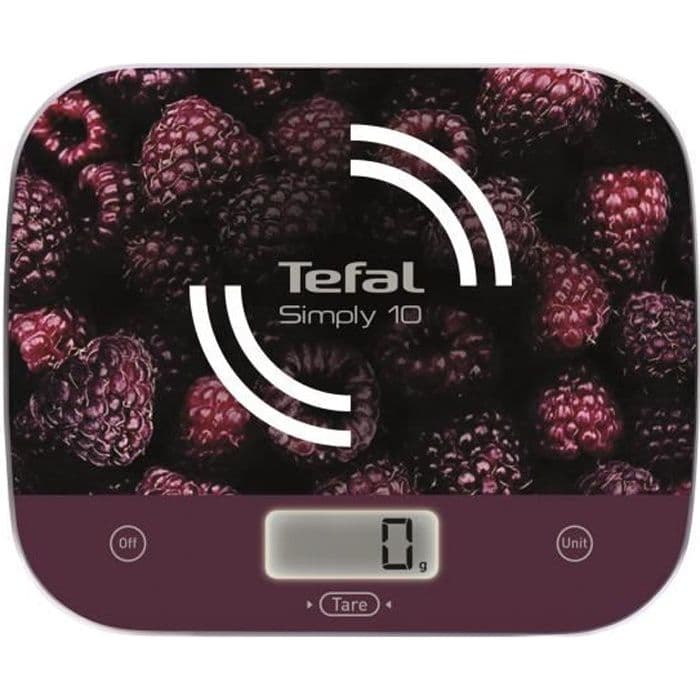TEFAL BC8000V1 Simply Kitchen Scale, 10 kg / 1 g Graduation, Large Glass Platform, Tara Function, LCD Display