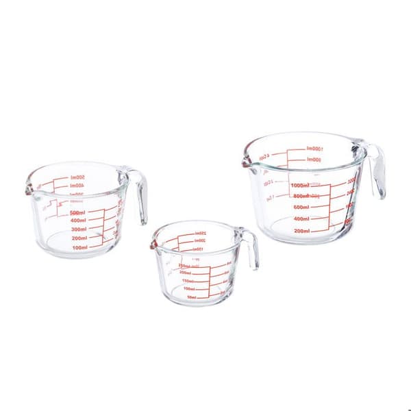 Relaxdays Set med 3 mätglas, måttkanna 250 ml, 500 ml, 1 L, värme- och mikrovågssäker, transparent