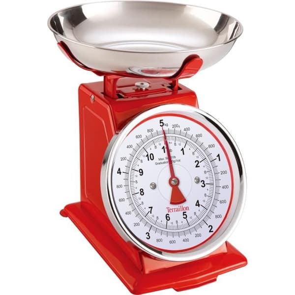 Mekanisk köksvåg - TERRAILLON - TRAD 500 Röd - Kapacitet 5 Kg - Retrostil - 1 L skål