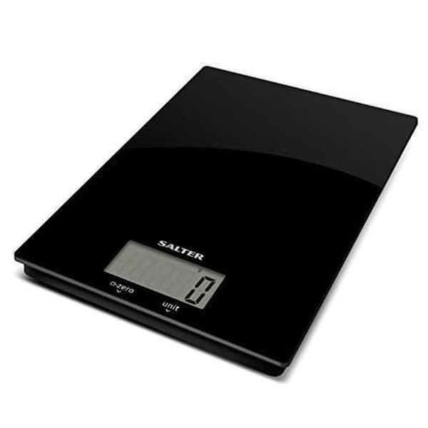 Salter Ultra Thin Digital Köksvåg - Elegant svart glasplattform, lätt att rengöra, elektronisk våg för