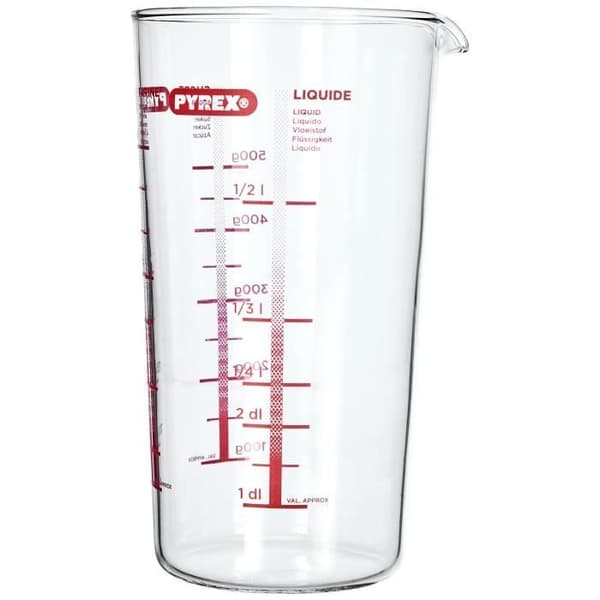 Måttkopp - 0,5 L - genomskinlig och röd