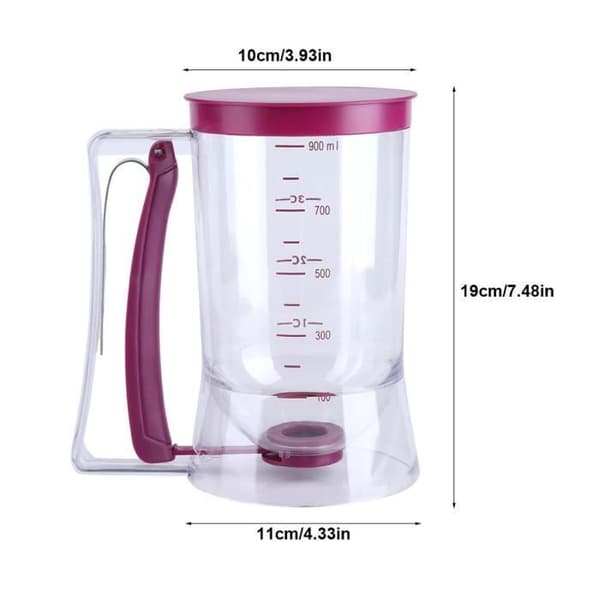 900ml Smet Dispenser Manuell Kaka Pannkakor Våfflor Måttkopp Kök Bakning Värmebeständig plast