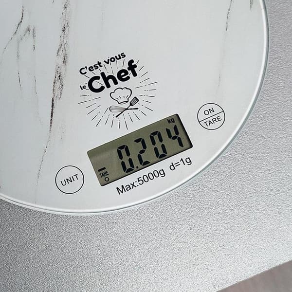 Köksvåg - VARUMÄRKE - Digital Rund - Precision 1g - Kapacitet 5kg - Marmor Effekt