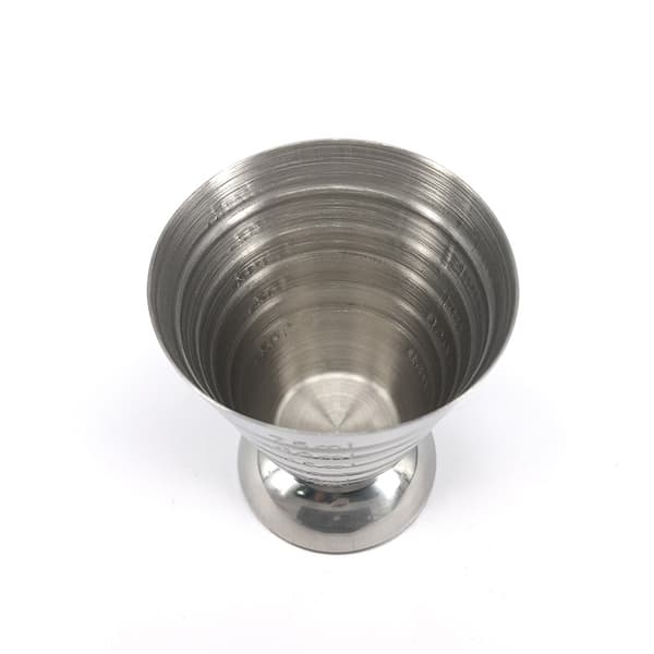 Målebæger i rustfrit stål 2,5 oz (75 ml) med tre volumenskalaer, let at rengøre og holdbart