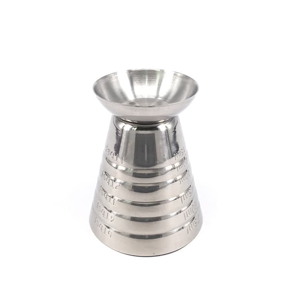 Målebæger i rustfrit stål 2,5 oz (75 ml) med tre volumenskalaer, let at rengøre og holdbart