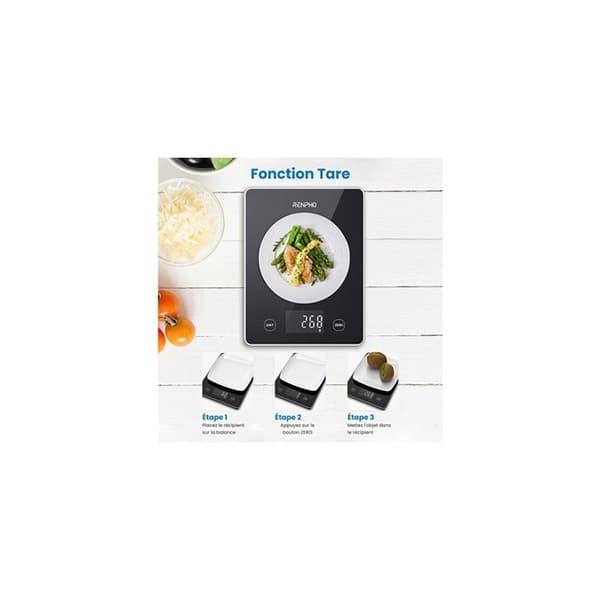 Köksvåg - RENPHO - Calibra 1L T001 - Bluetooth - 10kg - Svart glas