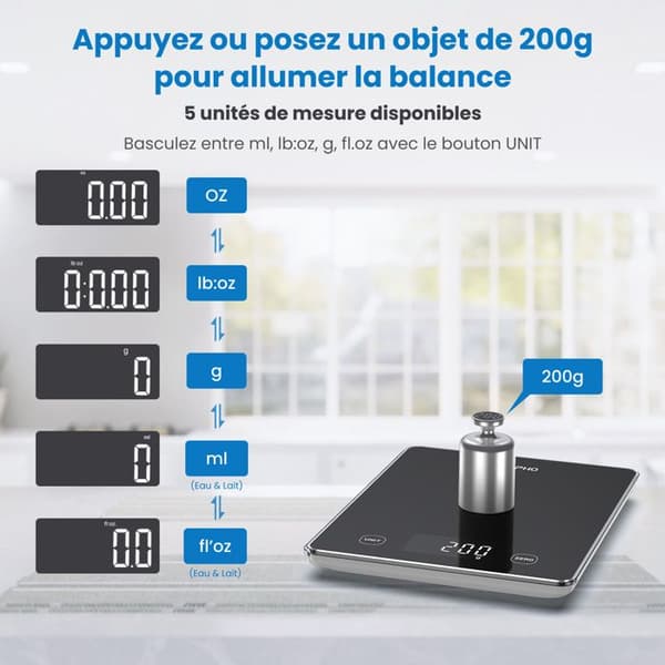 Köksvåg - RENPHO - Calibra 1L T001 - Bluetooth - 10kg - Svart glas